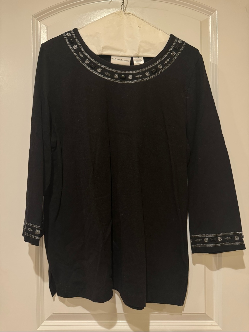 Alfred Dunner Black Scoop Neck Top with Silver Embellishment